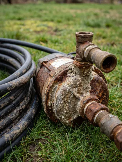 Failed well pump and waterlogged pressure tank pulled for diagnosis at a Whatcom County home