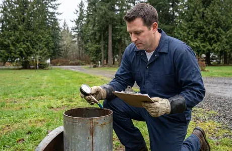 Well pressure tank in a home utility area